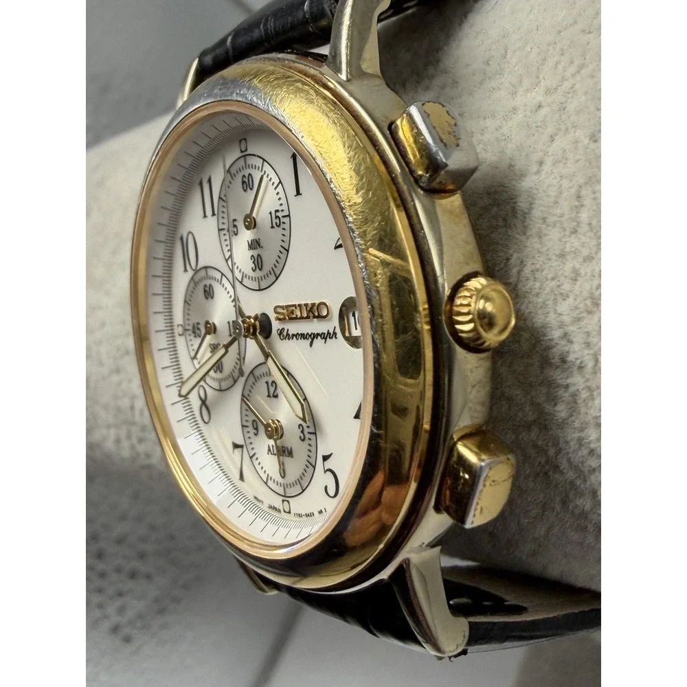 Seiko 7T62-0AY0 Chronograph New Battery Mens Watch 37MM 7.75